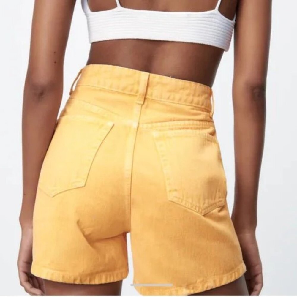 Zara High Rise Denim Mom Shorts Peach Orange Melon Vintage Inspired Jean Jeans 8